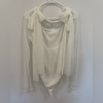 White/Bridal Long Sleeve Bodysuit with Sheer Polka Dot Sleeves sz Large White Photo 2