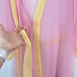 Victoria's Secret Vintage 90s Pink Sheer Chiffon Long Robe Kimono Yellow Trim Photo 6