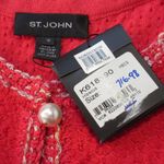 St. John NWT Basics Tweed Knit Jacket in Hibiscus Red Pearl Button Sweater 12 Photo 5