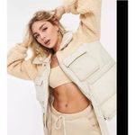 QED London Teddy Puffer Jacket Size 12 Beige Tie Waist Outdoor Warm Tan Photo 4