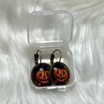 Halloween Pumpkin Jack O Lantern Dangle Earrings Black Orange Photo 4