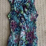 JAIPUR Blouse Womens Small Top Floral Spotted Ruffle Multicolor Y2K 90s Vintage Blue Photo 0