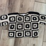 Boho Pink Crochet Sweater Black and White Multiple Photo 2