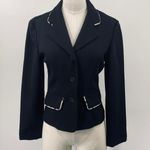 Vintage 90s City Triangles Blazer Animal Print Leopard Trim Fitted Black Small Photo 2