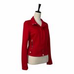 Cache  Jacket Cropped High Stand Collar Moto Zip Snap Closure Red Women’s Size 4 Photo 3