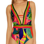 Trina Turk Trina Turk Swimwear Rainforest Plunge Hi Leg One Piece Tank Photo 0