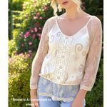 Dress Barn Y2K Lace Romantic Whimsical Cream Floral Embroidered Blouse Sz M Top Photo 8