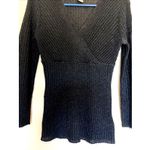 Nine West Vintage VTG Y2K Black Rib Knit Vneck Metallic Club Party Shirt Small Photo 2