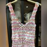 Vintage Crochet knit coverup mini dress rosettes swimsuit beach pool scalloped Pink Photo 1