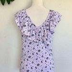 Loft NWT Purple Floral Crinkle Ruffle Double V Top M Photo 5