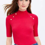 Loft Watermelon Red Ribbed Shoulder Button Mock Neck Sweater XXL New Photo 0