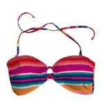 Aerie  Rainbow Striped Bandeau O Ring Tie Neck Bikini Top, Sz L Photo 4