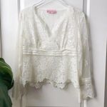 Bandolino Vintage Petite Off White Lace Blouse Long Sleeve Romantic Photo 0
