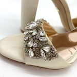 Badgley Mischka  Women's Barby Ivory Satin Jeweled Heels New Photo 14