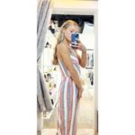 Crystal Sky Halter Neck Sleeveless Flare Leg Striped Tasseled Jumpsuit Pink 5 Size undefined Photo 1