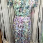 Leslie Fay maxi dress purple green abstract 1990s Photo 0