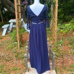 Lulus lulu’s Navy Blue Lace Formal v neckline Floor Length Maxi Dress Size Small Photo 4