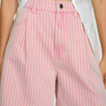 Mango  Striped Denim Shorts Pink Photo 0