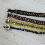 Source Unknown 4 Chain Link Braided Bracelets Set Gold Silver Tone Black Brown Yellow Cord NWOT Photo 3