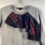J.Crew  Gray Plaid Ruffle Sweatshirt XXS Long Sleeve Crew Neck Pullover Top Photo 1