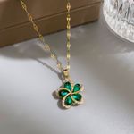 18K Gold Plated Green Crystal Flower Pendant Necklace for Women,Flower Necklace Photo 0