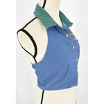 Kollyy Halter Crop Top‎ Blouse Blue Button Front Size Medium Green Collar Photo 6
