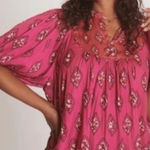 Anthropologie Boho Diamond Print Tunic Blouse Pink flowy whimsi romantic fairy m Photo 0