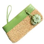 Loft Y2K Clutch Wristlet Lime Green Faux Leather Trim & Flower Detail Straw Body Photo 0