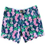 Lilly Pulitzer A1  Floral Scalloped Shorts Pockets Navy Pink Green Size 2 Photo 0