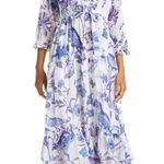 Banjanan Brenda Blue Pintuck Long Floral Dress tiered jubilee XS women's Photo 0