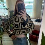 Boho Pink Crochet Sweater Black and White Multiple Photo 4