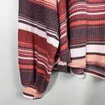 easel Boutique Red/Maroon Striped Waffle Knit Balloon Long Sleeve Blouse Medium Photo 1