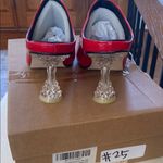 Chic Red Patent Leather Mules size EU 37 kitten heel pointed toe holiday Photo 4