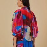 Farm Rio  Red Watercolor Floral Long Sleeve Blouse XS Photo 1