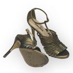 Neiman Marcus π€ T-Strap Stiletto Heeled Sandal π€ Metallic Gold Leather π€ 8M Photo 12