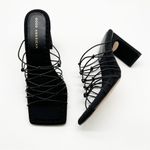 Good American NIB Black Strappy Square Toe Mule Faux Leather Sandal 7 Photo 1