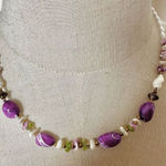 Faux Pearl, peridot shell purple beaded necklace Photo 0