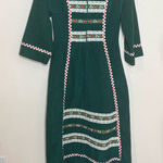 Vassarette  Vintage Green Velour Cottage Core House Dress with Floral Trim Small Photo 0