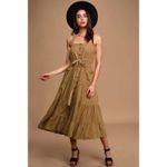 Free People  Catch The Breeze Button Front Midi Dress in tan khaki Photo 10
