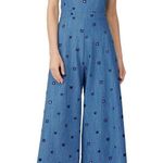 Hunter Bell Alex Denim Wide Leg Crop Jumpsuit Tie Straps With Side Zip Size 0 Photo 1