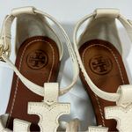 Tory Burch Phoebe Flat Thong Elba Tumbled Leather Ivory Sandals Size 8M Photo 3