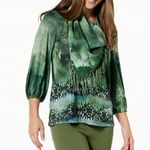 One World  Red Washed 3/4 Long Sleeve Light Knit Sweater With Scarf Photo 0