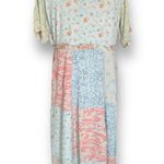 Vintage 90s Maxi Dress Multicolor Blue Baby Pink Floral Patchwork Short Sleeve Size M Photo 4