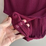 Forever 21 Ribbed V-Neck Long Sleeve Bodysuit, Burgundy/Wine, Size Medium Photo 7