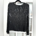 Laurence Kazar Vintage  100% Silk Black Beaded Sequins Evening Blouse Size Medium Photo 2