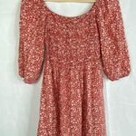 Cute Red Floral Puff Sleeve Smocked Dress Size M Photo 3