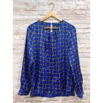 The Limited  Women's Royal blue Geometric Checkered Long-sleeved Blouse Size M Photo 2