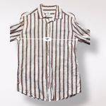 ZARA  Relaxed Fit Striped Long Sleeve Shirt Womens Size M Brown‎ White Photo 4