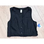 Abound  Black Linen Blend Button Front Cropped Vest Women's XL Photo 1