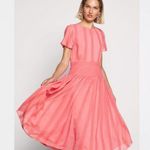 J.Crew Embroidered Flowy Chiffon Short Sleeve Pleated Skirt Midi Dress Pink 6 Photo 0